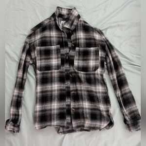 Black and Gray Plaid Flannel Women's Shirt